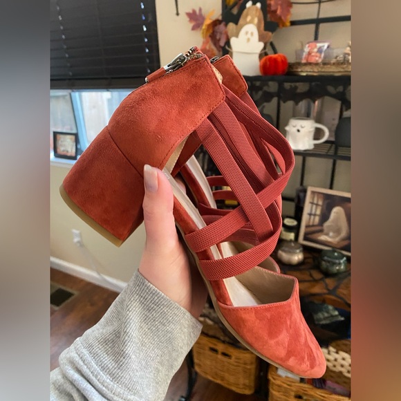 Eileen fisher women's pumps suede heel Juku style cayenne color reddish orange10 - Picture 4 of 10